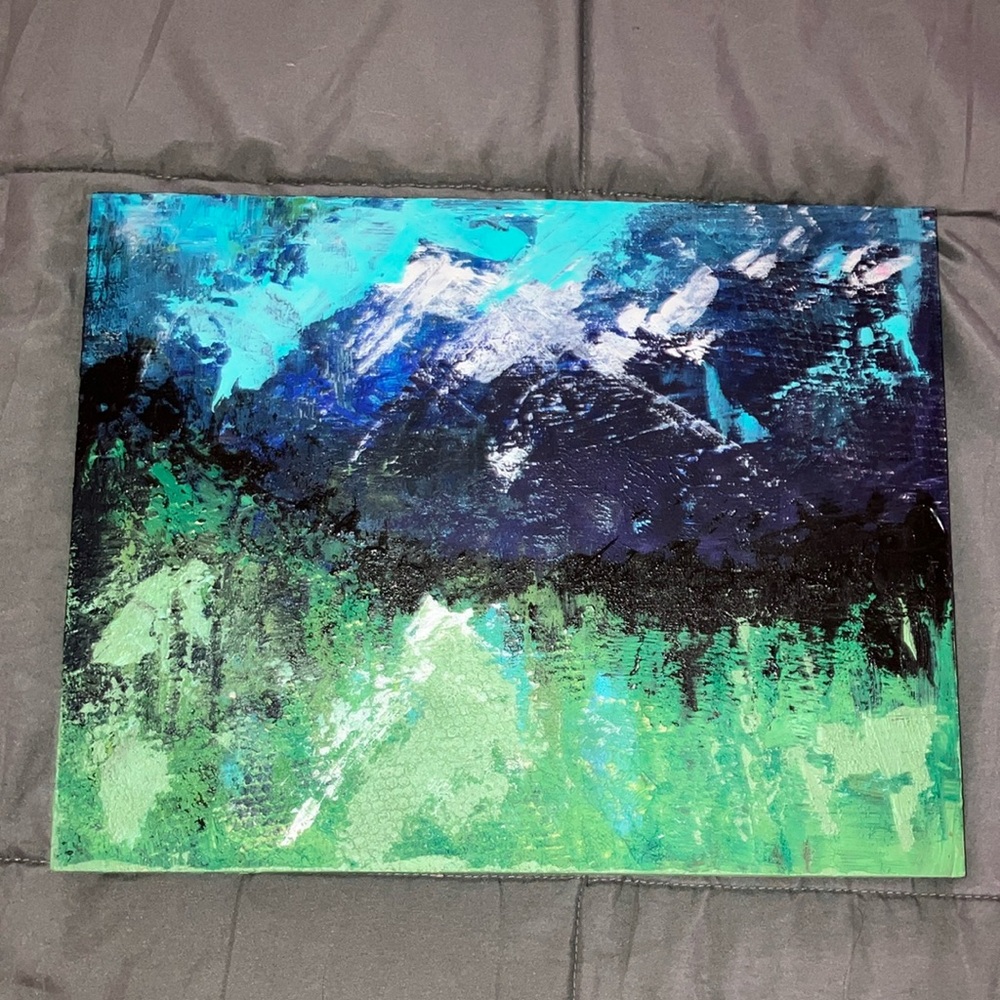 Abstract Landscape Original Art in Blue and Green